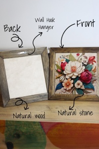 Tablou decorativ Re-Bloom, model floral, piatra/MDF, multicolor, 15,5 x 15,5 x 2,5 cm - Img 2