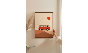 Tablou decorativ Re-Bloom, model masina, lemn masiv/MDF, bej/rosu/nisipiu, 33 x 48 cm - Img 3
