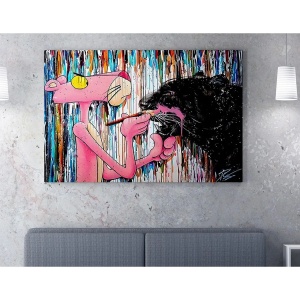 Tablou decorativ Re-Bloom, model Pantera Roz, lemn/panza, multicolor, 50 x 70 cm, Resigilat, Grad B - Img 4