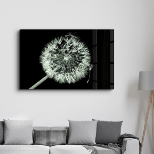 Tablou decorativ Re-Bloom, model papadie, sticla securizata, negru/alb, 46 x 72 cm - Img 3