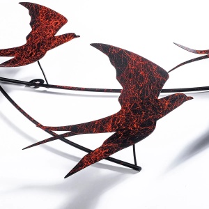 Tablou decorativ Re-Bloom, model pasari, metal, rosu/negru, 42 x 70 cm - Img 2