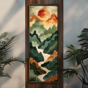 Tablou decorativ Re-Bloom, model peisaj, MDF/lemn masiv, multicolor, 40 x 120 cm - Img 4