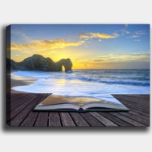 Tablou decorativ Re-Bloom, model peisaj, panza/lemn, multicolor, 100 x 70 x 3 cm - Img 4