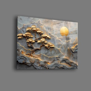 Tablou decorativ Re-Bloom, model peisaj, sticla securizata, gri/auriu, 50 x 70 cm - Img 2