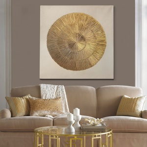 Tablou decorativ Re-Bloom, panza/lemn, auriu/alb, 100 x 100 x 3 cm - Img 3