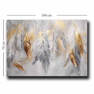 Tablou decorativ Re-Bloom, panza/lemn, gri/auriu, 70 x 100 cm - Img 2