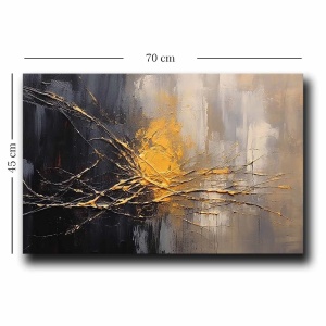 Tablou decorativ Re-Bloom, panza/lemn, gri/negru/auriu, 45 x 70 cm - Img 2