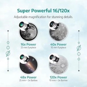 Telescop astronomic Slokey 40070, cu marire de 16x-120x pentru copii si adulti, include 2 oculare, lentile Barlow 3x, trepied, adaptor pentru telefon, Resigilat, Grad A - Img 2