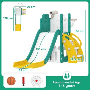 Tobogan 5 in 1 pentru copii Re-Bloom, cu scara, cos si telescop de jucarie, HDPE/polipropilena, galben/verde, 178 x 70 x 86 cm, Resigilat, Grad A - Img 3