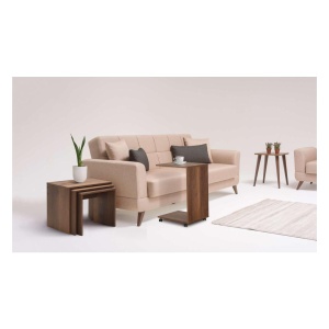 Triplu set 3 masute cafea living 55x40x47 cm, PAL 16mm melamina 100%, design cuiburi, nuc - Verificat A · Re-Bloom - Img 5