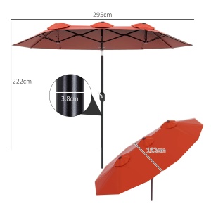 Umbrela de soare gradina Re-Bloom, poliester/otel, 295x152x222 cm, 12 nervuri, deschidere manivela, orificii ventilatie, rosu/negru - Verificat A · Re-Bloom - Img 2