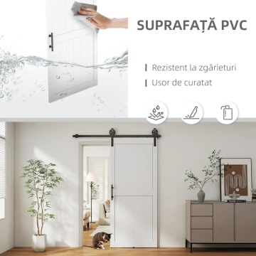 Usa glisanta stil rustic 91.5x3.5x213.4 cm, sina 183 cm, MDF si pin, otel carbon, 2 scripeti industriali, maner inclus, alb si negru - Verificat A · Re-Bloom - Img 4