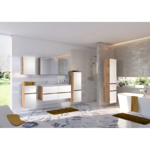 Verciano dulap suspendat baie, 40x64x20 cm, 1 usa, 2 rafturi, MDF alb mat, PAL stejar Wotan - Verificat A · Re-Bloom - Img 2