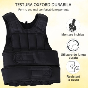 Vesta ponderata fitness 20 kg, 38 greutati detasabile, latime umar 38 cm, Oxford captusit, inchidere velcro, negru - Verificat A · Re-Bloom - Img 4
