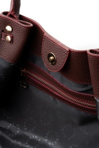 Vince Camuto geanta tote piele ecologica, 27x52x13 cm, inchidere capse, detalii aurii, logo, visiniu - Verificat A · Re-Bloom - Img 5