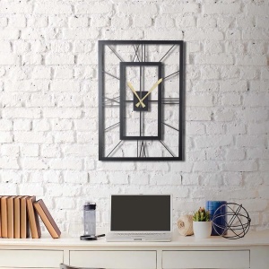 Wallxpert ceas de perete decorativ, metal 100% grosime 2mm, 70x49 cm, mecanism AA, negru/auriu - Verificat A · Re-Bloom - Img 2