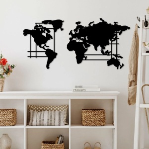 Wallxpert decor de perete din metal, model World Map, 120x56 cm, grosime 1.5mm, 2.23 kg, design modern, negru - Verificat A · Re-Bloom - Img 4