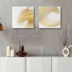 Wallxpert set 2 tablouri decorative canvas, 2x50x50 cm, panza 100%, cadru lemn 100%, auriu/alb - Verificat A · Re-Bloom