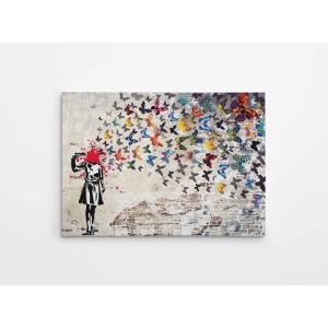 Wallxpert tablou decorativ canvas Banksy, 70x100 cm, 50% bumbac/50% poliester, imprimare digitala, cadru lemn 2x3 cm, multicolor - Verificat A · Re-Bloom - Img 3