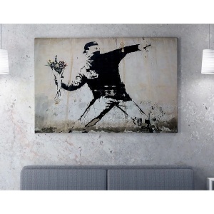 Wallxpert tablou decorativ canvas Banksy, 70x100 cm, 50% bumbac/50% poliester, imprimare digitala, cadru lemn 2x3 cm, multicolor - Verificat A · Re-Bloom - Img 4