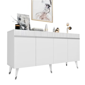 Asi Home Defne comoda living 150x80x40 cm, PAL 18mm, picioare 20cm, sertare, alb/argintiu - Verificat A · Re-Bloom - Img 3