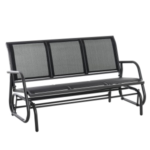 Banca leagan de gradina 3 locuri Re-Bloom, metal/textilene, 147x70x85 cm, sezut 140x46 cm, 300 kg, negru - Verificat A · Re-Bloom
