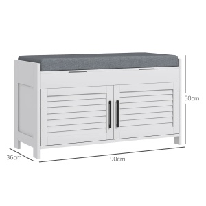 Banca pantofi cu raft reglabil 3 niveluri, MDF/textil in, 90x36x50cm, Alb/Gri - Verificat A · Re-Bloom - Img 3