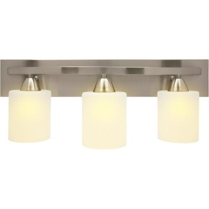 Bara de iluminat interior pentru baie cu abajur modern din sticla mata, Nichel periat, 3 lumini, E26 100W LED, becuri neincluise, Resigilat, Grad A - Img 3