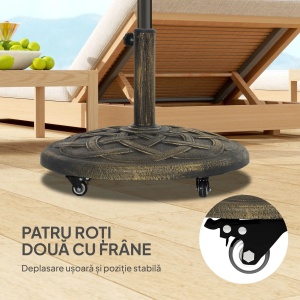 Baza umbrela rotunda 20kg, rasina, cu roti si frane, Φ54.5x40.5cm, Bronz - Verificat A · Re-Bloom - Img 3
