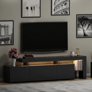 Beliz Forme comoda TV cu lumini LED, melamina 18mm, 192x53x37 cm, 3 usi, antracit - Verificat A · Re-Bloom - Img 2