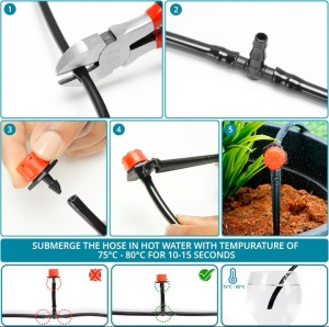 Belle Vous kit irigatie cu picurare 300 piese, furtun 40m, picuratori reglabili 2 moduri, conectori T, ancore, plastic, negru/rosu - Verificat A · Re-Bloom - Img 2