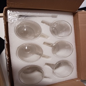 Belle Vous set 6 cani termorezistente sticla borosilicata pereti dubli, 350ml, 9.2x11.5 cm + 6 lingurite metalice 15.2cm, transparent - Verificat B · Re-Bloom - Img 8