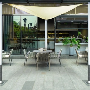 Bellevous copertina triunghiulara parasolar, poliester, 2x2x2 m, impermeabila, protectie UV, inele D + franghii incluse, crem - Verificat A · Re-Bloom - Img 3