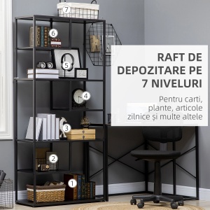 Biblioteca cu 7 nivele Re-Bloom, PAL/otel, negru, 83 x 34 x 180 cm, Resigilat, Grad A - Img 2