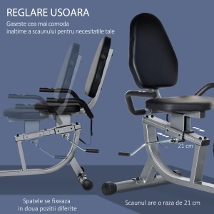 Bicicleta fitness orizontala Re-Bloom, 8 nivele de rezistenta, ecran LCD, otel/ABS, gri/negru/argintiu, 122-137 x 62 x 103cm, Resigilat, Grad A - Img 5