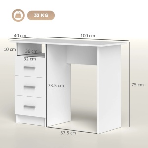 Birou cu 2 sertare si spatiu de depozitare, PAL, alb, 100 x 40 x 75 cm, Resigilat, Grad A - Img 2