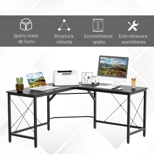 Birou de colt Re-Bloom, PAL/otel, negru, 150 x 150 x 76 cm, Resigilat, Grad A - Img 6
