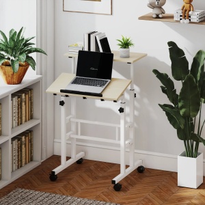 Birou reglabil pe inaltime Re-Bloom, cu blat inclinabil, MDF/metal, alb/natur, 60 x 60 x 70,5-120 cm, Resigilat, Grad A - Img 5
