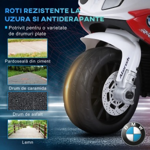 BMW S1000RR motoreta electrica copii, 3 roti, lumini si sunete, licenta oficiala, Rosu/Alb/Negru - Verificat A · Re-Bloom - Img 4