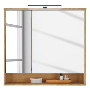 Bouchoux dulap baie oglinda LED 80x75x23 cm, 2 usi, 1 raft, PAL folie natur, iluminat integrat - Verificat A · Re-Bloom - Img 4