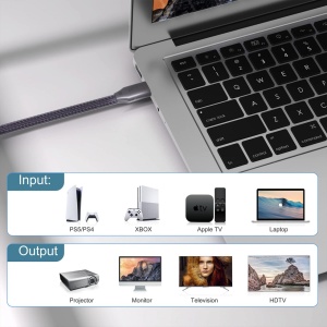 Cablu HDMI Bomenya, 8K, metal/nailon, gri, 2,2 m - Img 2