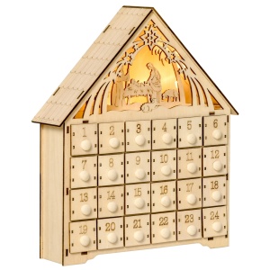 Calendar de Advent pentru Craciun, LED, lemn, natur, 26.6 x 6 x 30 cm, Resigilat, Grad A