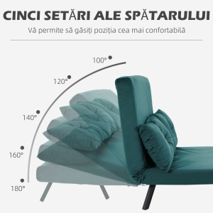 Canapea extensibila 3in1, otel/poliester/lemn, verde marin, 102 x 73 x 81 cm, Resigilat, Grad A - Img 6
