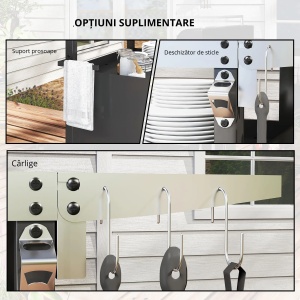 Carucior barbecue cu dulap, raft, masa laterala, otel inoxidabil, 116x50x93cm, Negru - Verificat A · Re-Bloom - Img 5