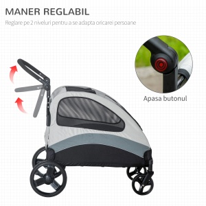 Carucior caini talie medie cu 4 roti, plasa Oxford, otel, 107x67x102cm, Gri - Verificat A · Re-Bloom - Img 3