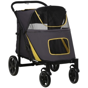 Carucior pentru animale de companie Re-Bloom, otel/material Oxford, gri inchis/galben/negru, 112 x 65 x 100 cm, Resigilat, Grad A