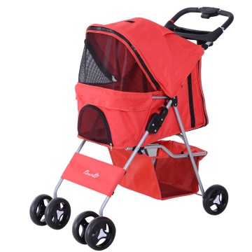 Carucior pliabil pentru animale de companie 75x46x94 cm, cadru fier, tesatura Oxford, cos depozitare, capacitate 10 kg, rosu - Verificat A · Re-Bloom
