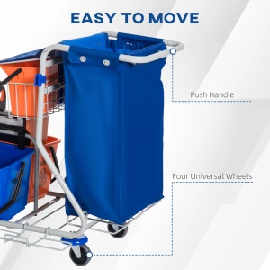 Carucior profesional pentru curatenie, cu 4 galeti, storcator si mop, metal/polipropilena/textil, portocaliu/albastru/gri, 93 x 80 x 97 cm, Resigilat, Grad A - Img 2