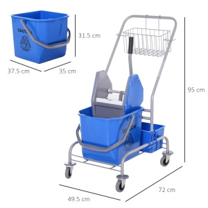 Carucior profesional pentru curatenie, polipropilena/metal, albastru/gri, 72 x 49,5 x 95 cm, Resigilat, Grad A - Img 4