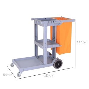 Carucior profesional pentru curatenie, polipropilena/PVC, portocaliu/gri, 121 x 50.5 x 96.5 cm, Resigilat, Grad A - Img 3